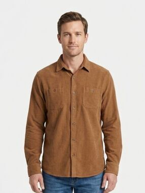 Alesbury Mens Brown Flannel Button Down Shirt Large Regular Fit Cotton Twill